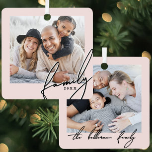 Modern Blush Pink Family Photo Gift Metal Ornament