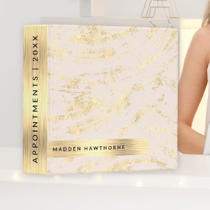 Modern Blush Pink Faux Gold Foil Brushed Metal 3 Ring Binder