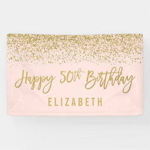 Modern Blush Pink Faux Gold Glitter 50th Birthday Banner