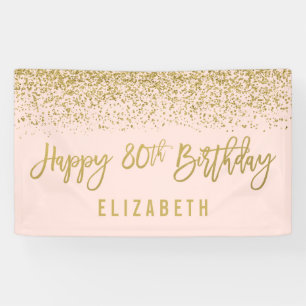 Modern Blush Pink Faux Gold Glitter 80th Birthday Banner