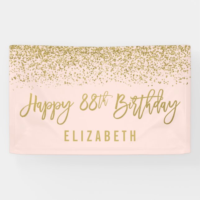 Modern Blush Pink Faux Gold Glitter 88th Birthday Banner (Horizontal)