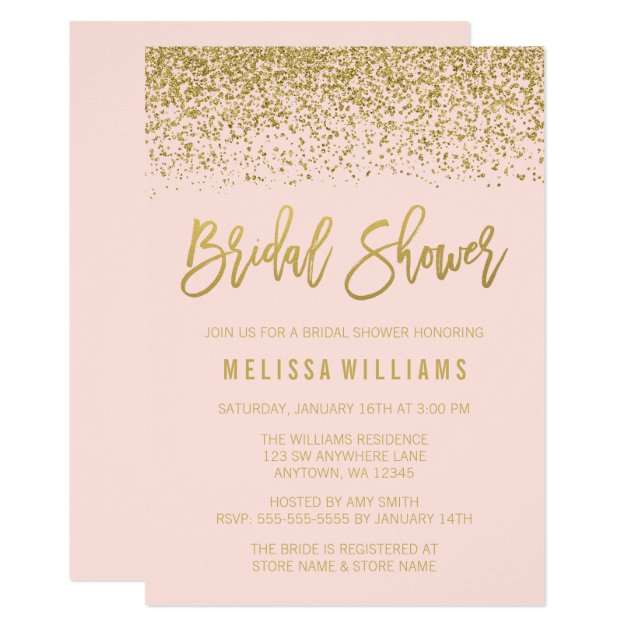 Modern Blush Pink Faux Gold Glitter Bridal Shower Invitation