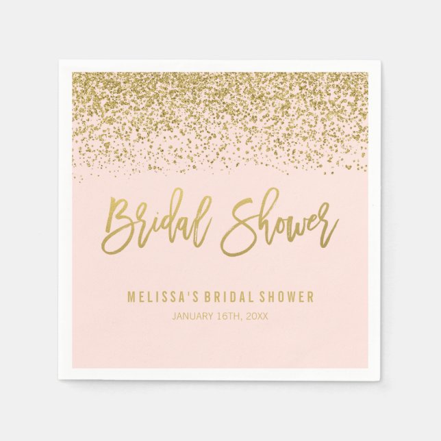 Modern Blush Pink Faux Gold Glitter Bridal Shower Paper Napkins (Front)