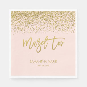 Modern Blush Pink Faux Gold Glitter Mazel Tov Napkins