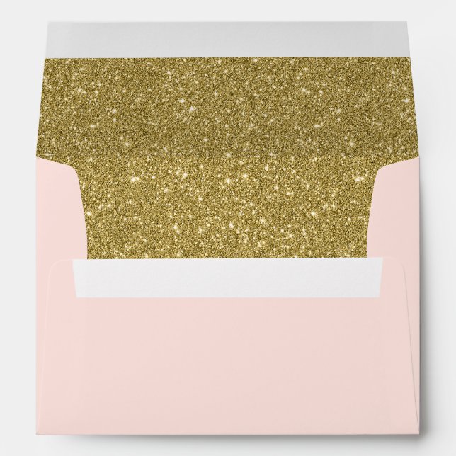 Modern Blush Pink Faux Gold Glitter Return Address Envelope (Back (Bottom))