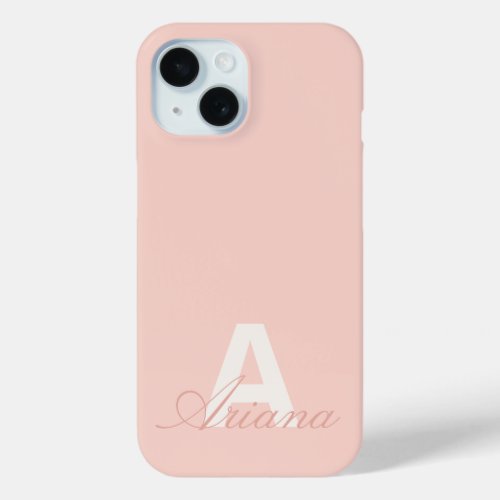 Modern Blush Pink Feminine Script Monogrammed iPhone 15 Case