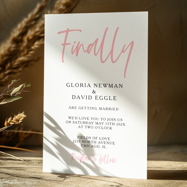 Modern Blush Pink Finally Wedding Invitation (Creator Uploaded)