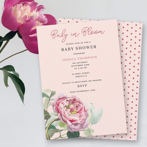 Modern Blush Pink Floral Baby in Bloom Baby Shower Invitation
