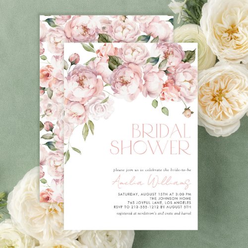 Modern Blush Pink Floral Bridal Shower Invitation