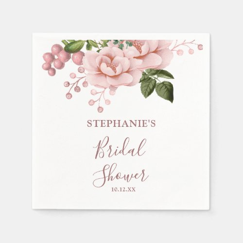 Modern Blush Pink Floral Bridal Shower  Napkins