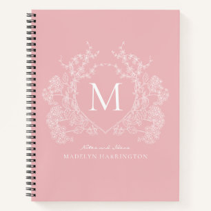 Modern Blush Pink Floral Crest Monogram Journal