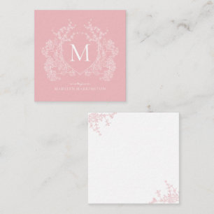Modern Blush Pink Floral Crest Monogram Note Card