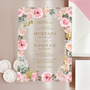 Modern Blush Pink Floral Islamic Muslim Wedding Acrylic Invitations