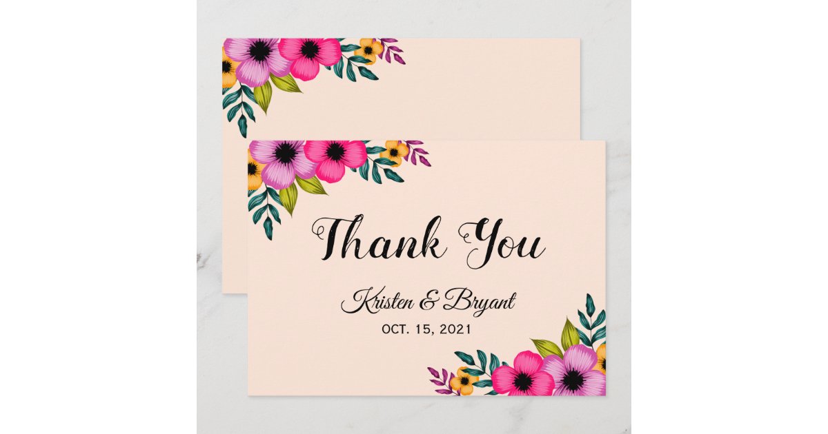 Modern Blush Pink Floral Minimal wedding Thank You Card | Zazzle