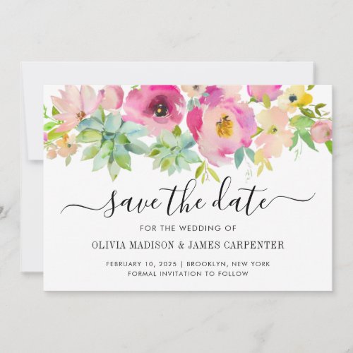 Modern Blush Pink Floral Succulent Cacti Wedding Save The Date