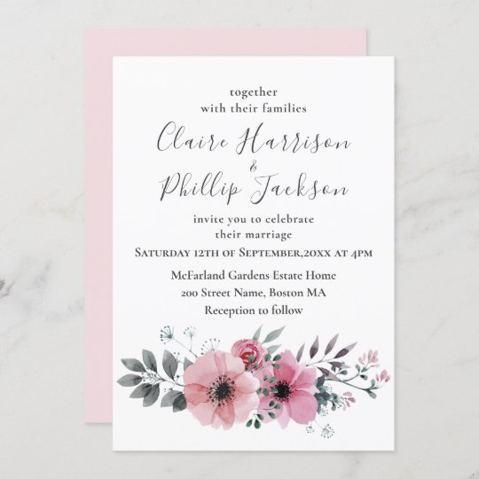 Modern Blush Pink Floral Wedding Invitation | Zazzle.com