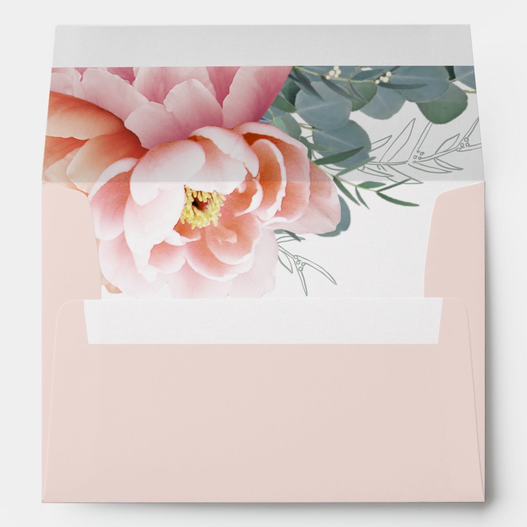 Modern Blush Pink Floral Wedding Invitation Envelope | Zazzle