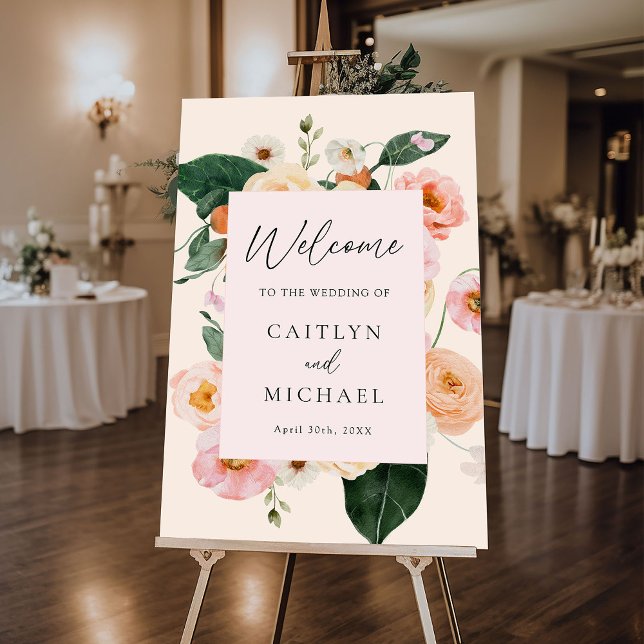 Modern Blush Pink Floral Wedding Welcome Foam Board (Creator Uploaded)