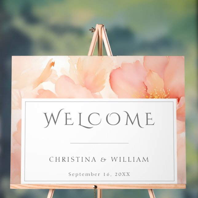 Modern Blush Pink Floral Wedding Welcome Sign (Neutral)