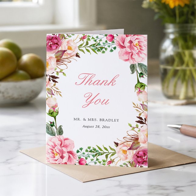 Modern Blush Pink Floral Wreath Thank You (Creator Uploaded)