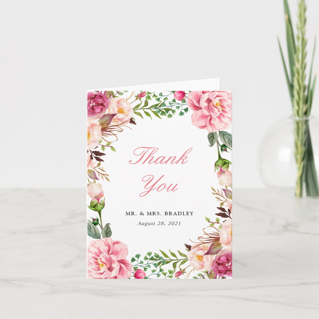 Modern Blush Pink Floral Wreath Thank You | Zazzle