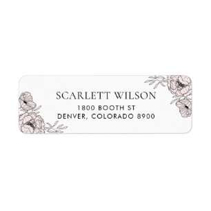 Modern Blush Pink Flowers Address Label
