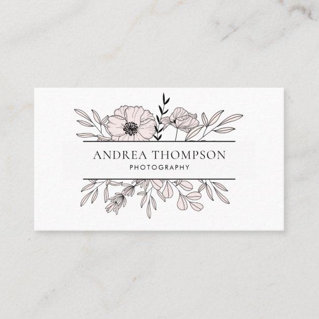 Modern Blush Pink Flowers Business Card I (Front)