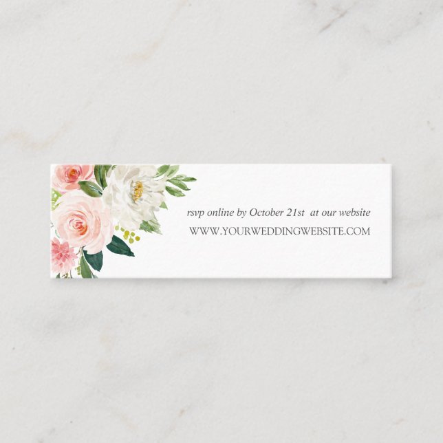 Modern Blush | Pink Flowers chic  Wedding  Website Mini Business Card (Front)