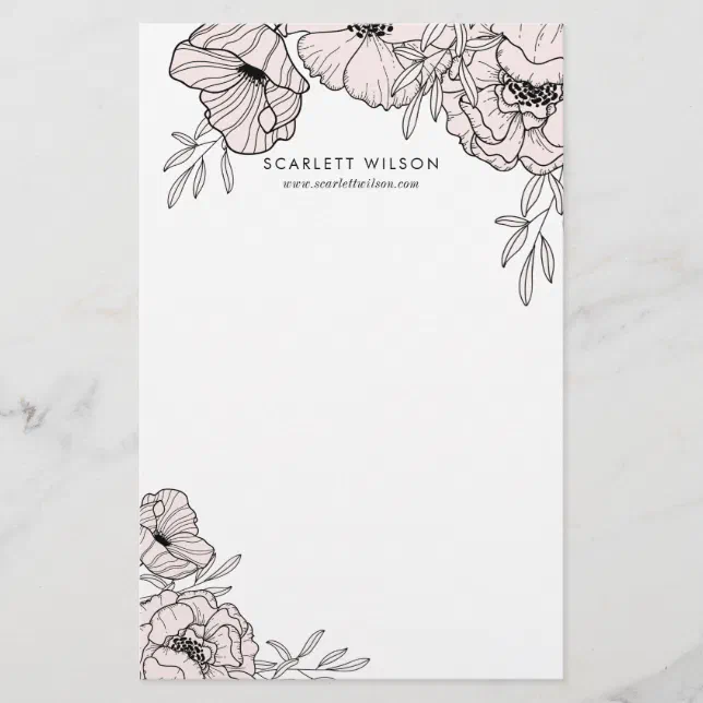 Modern Blush Pink Flowers Personalized Stationery | Zazzle