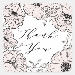Modern Blush Pink Flowers Thank You Sticker