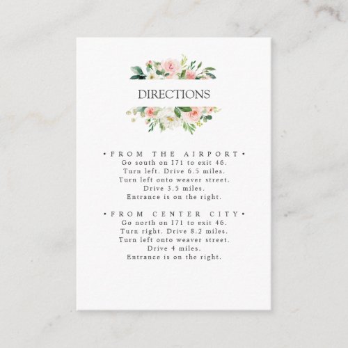 Modern Blush  Pink Flowers WEDDING Directions Enclosure Card