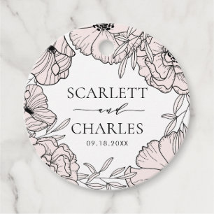 Modern Blush Pink Flowers Wedding Favor Tags