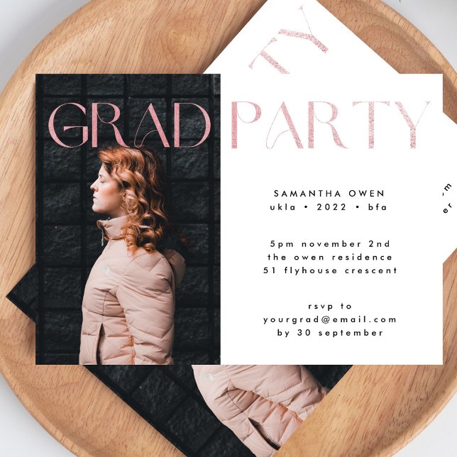 Modern Blush Pink Foil Grad Photo Party Invitation (Creator Uploaded)