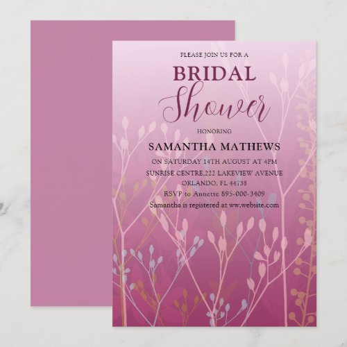 Modern Blush Pink Foliage Bridal Shower Invitation