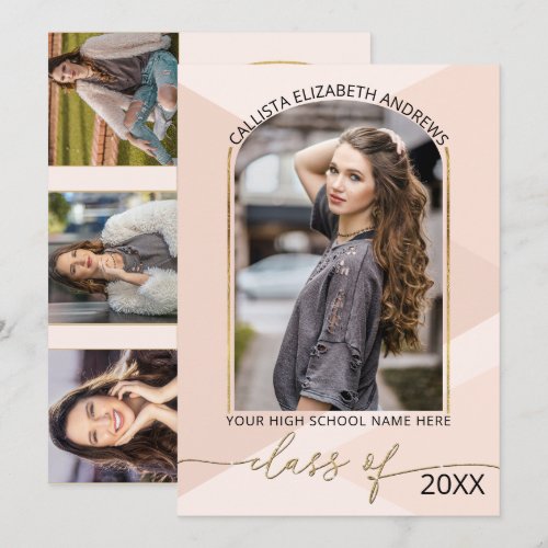 Modern Blush Pink Geometric Photo Graduation Announcement
