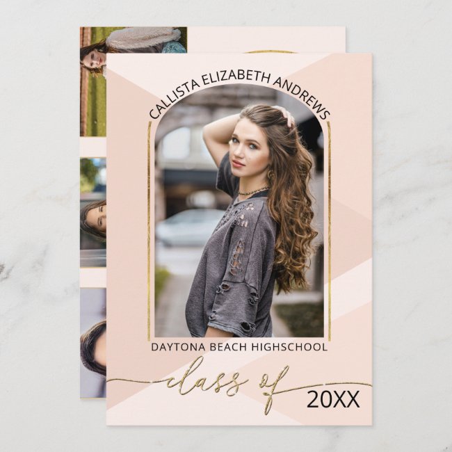 Modern Blush Pink Geometric Photo Graduation Announcement