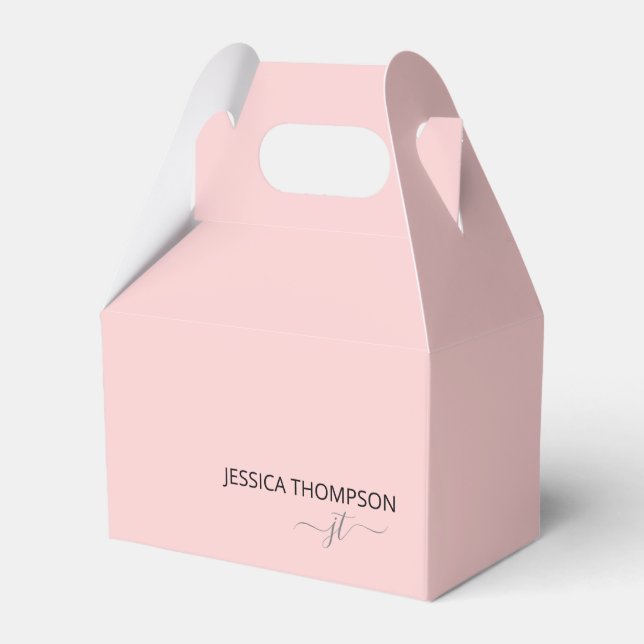 Modern Blush Pink Girly Simple Script Monogram Favor Boxes (Front Side)