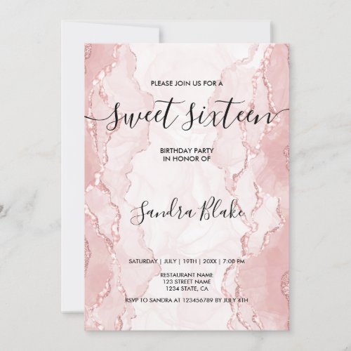 Modern Blush Pink Girly Trendy Sweet 16 Invitation