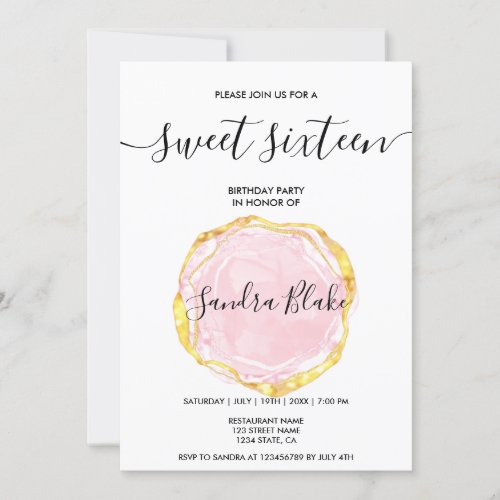 Modern Blush Pink Girly Trendy Sweet 16 Invitation