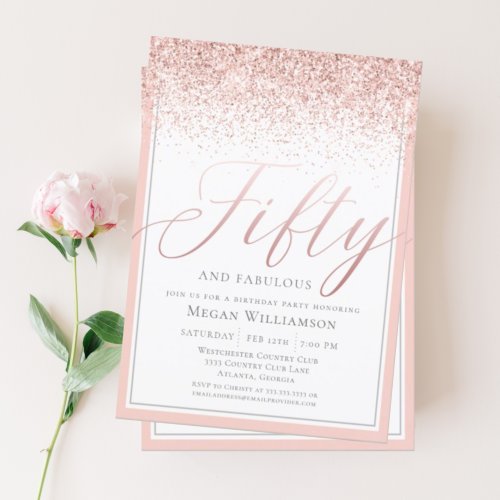 Modern Blush Pink Glitter 50 and Fabulous Birthday Invitation