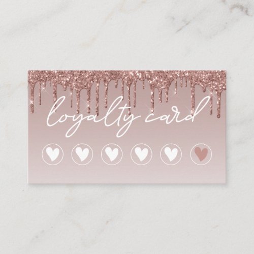 Modern Blush Pink Glitter Drips Salon 6 punch Loyalty Card