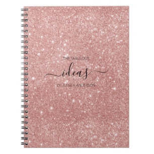 Modern blush pink glitter script name notebook