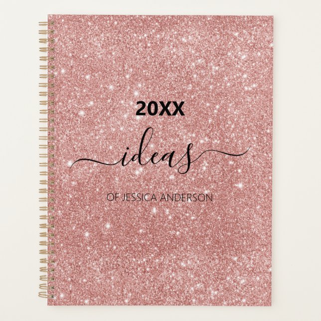 Modern blush pink glitter script name  planner (Front)