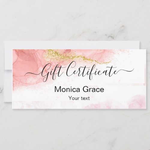 Modern Blush Pink Gold Agate Certificate Gift card