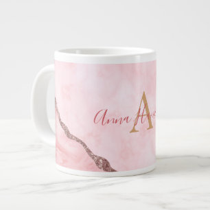 Modern Blush Pink Gold Agate Geode  Monogram Giant Coffee Mug