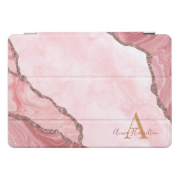 Modern Blush Pink Gold Agate Geode Monogram iPad Pro Cover