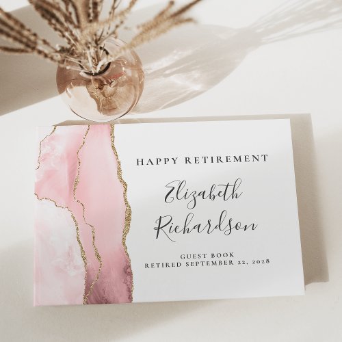 Modern Blush Pink Gold Agate Script Retirement
