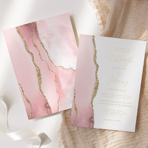 Modern Blush Pink Gold Agate Wedding Foil Invitation