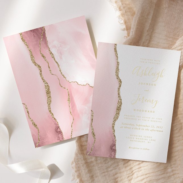 Modern Blush Pink Gold Agate Wedding Foil Invitation (Creator Uploaded)
