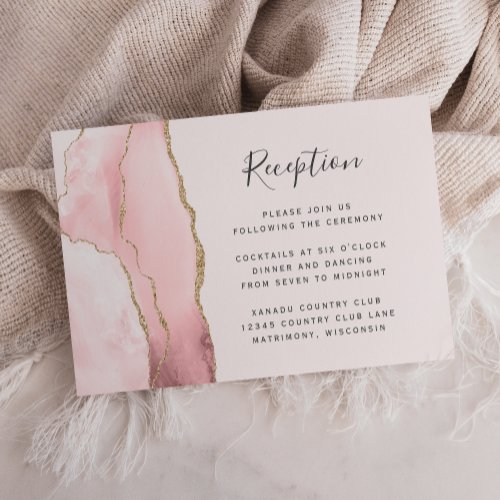 Modern Blush Pink Gold Agate Wedding Reception Enclosure Card